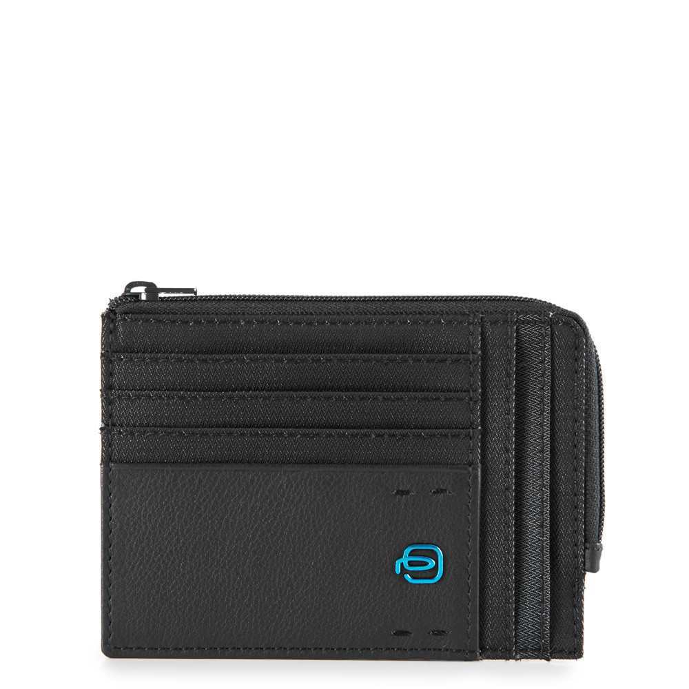 Portacarte PIQUADRO P16 Nero pelle e tessuto - PU1243P16-CHEVN