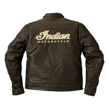 Mens Indian Motorcycle Jacket Removable Lining Biker Real Cow Leather Jacket