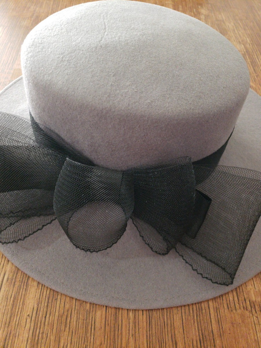 Grey Wool Hat Black Bow Church Dressy | eBay display picture 1