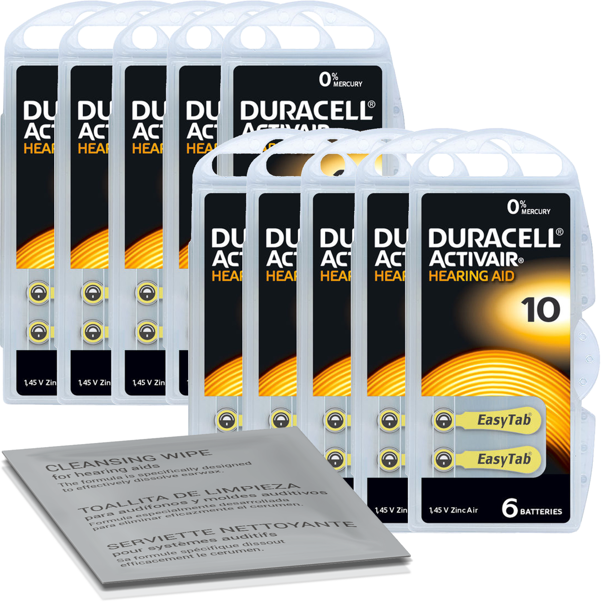 Batterie 10 Size Duracell Confezione Da 60 Batterie Duracell Activ Air 10 Per Apparecchi Acustici - Giallo - Risparmio Assicurato! Batterie Zinco-aria 10A - Foto 2