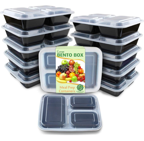 Enther Meal Prep Containers 12 Pack 3 Compartment with Lids Reusable ...