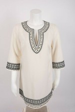 Ark & Co Women's Shift Dress S V-Neck Embroidered Grommet Studded Black White