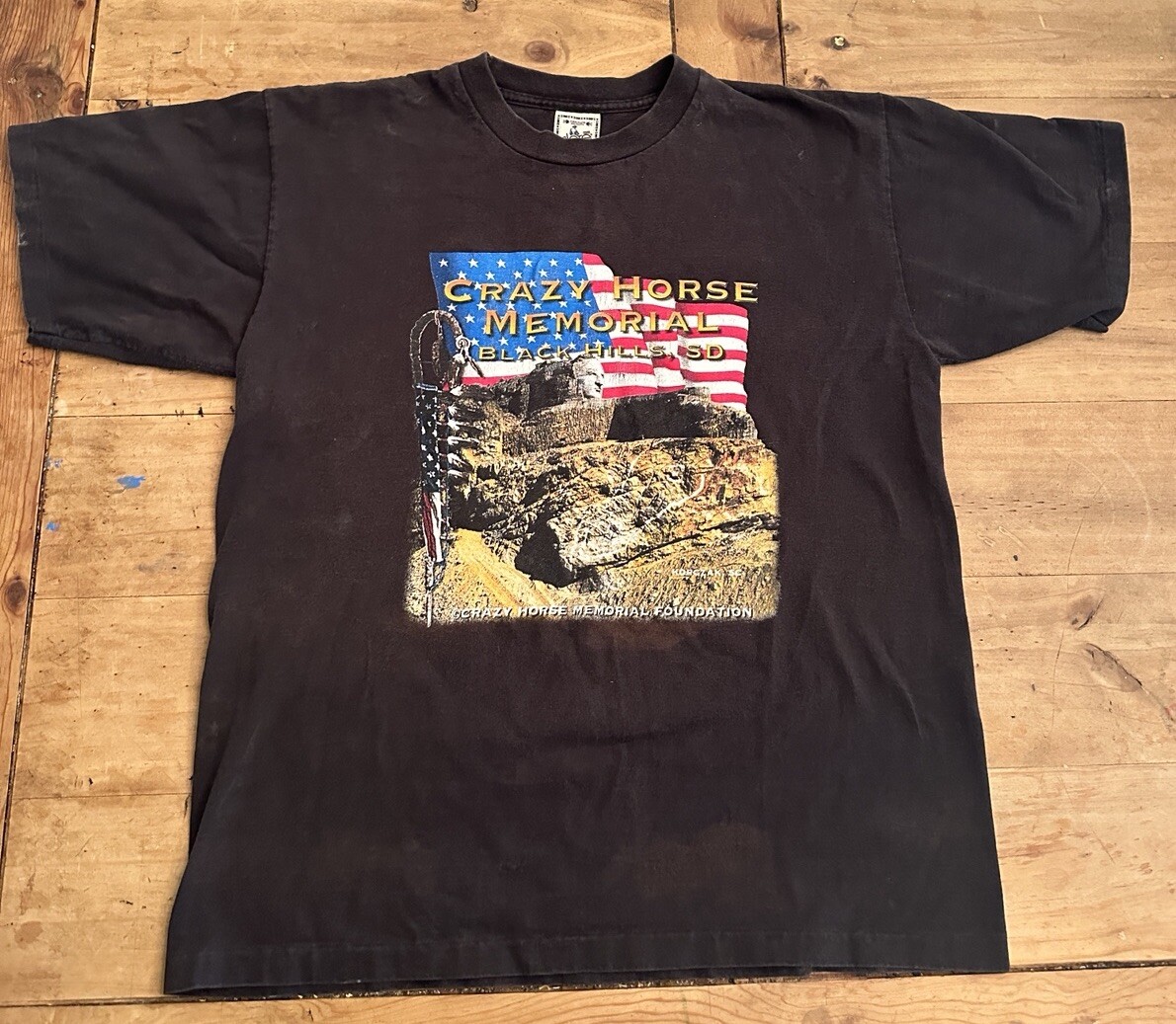 Vintage 90s Crazy Horse Memorial T-Shirt Large Black Hills South 