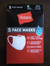 Hanes Fabric Face Masks - Reusable - 5 pack - White