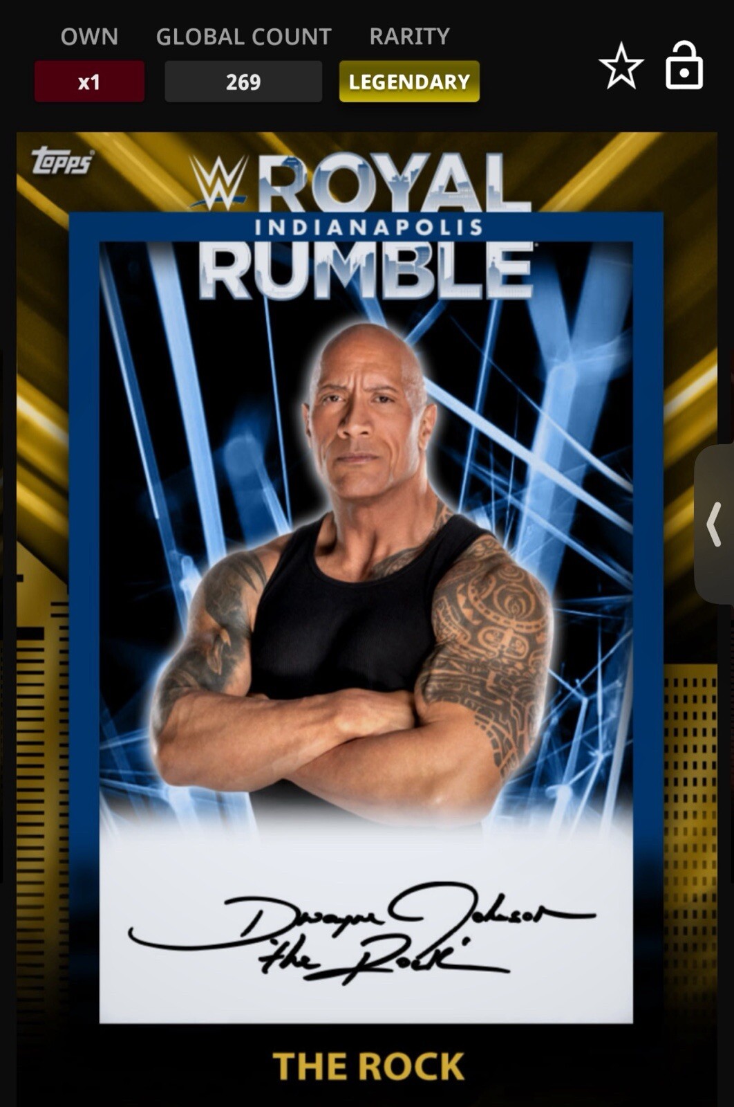 Topps WWE Slam Digital 2025 The Rock Royal Rumble Signatures LEGENDARY