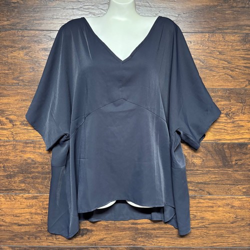 Feiersi Women's Short Sleeve Top - Black V Neck - Plus Size 3X Stretch