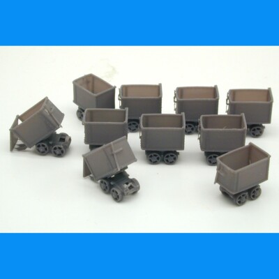 MINING CART (PUSH TYPE) HO Scale 1/87  Quantity 10  Gray color  Resin print.