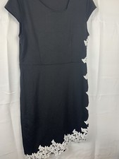 dreammarks womans black asymmetrical black white lace on side dress sz XL 