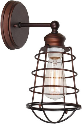 519710 Ajax Industrial Modern 1-Light Indoor Wall Sconce with Metal Wire Cage fo