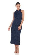 JS COLLECTIONS Navy Embroidered Soutache Cutout Back Wrap Midi Tea Dress 18 = XL