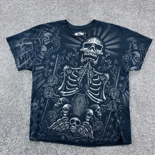 Vintage Y2K Skeleton King Shirt Mens XL Black Gothic Cyber Grunge Skull Coffin