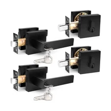 Probrico Square Entry Levers and Single Cylinder Deadbolts Combo Pack, Flat B...