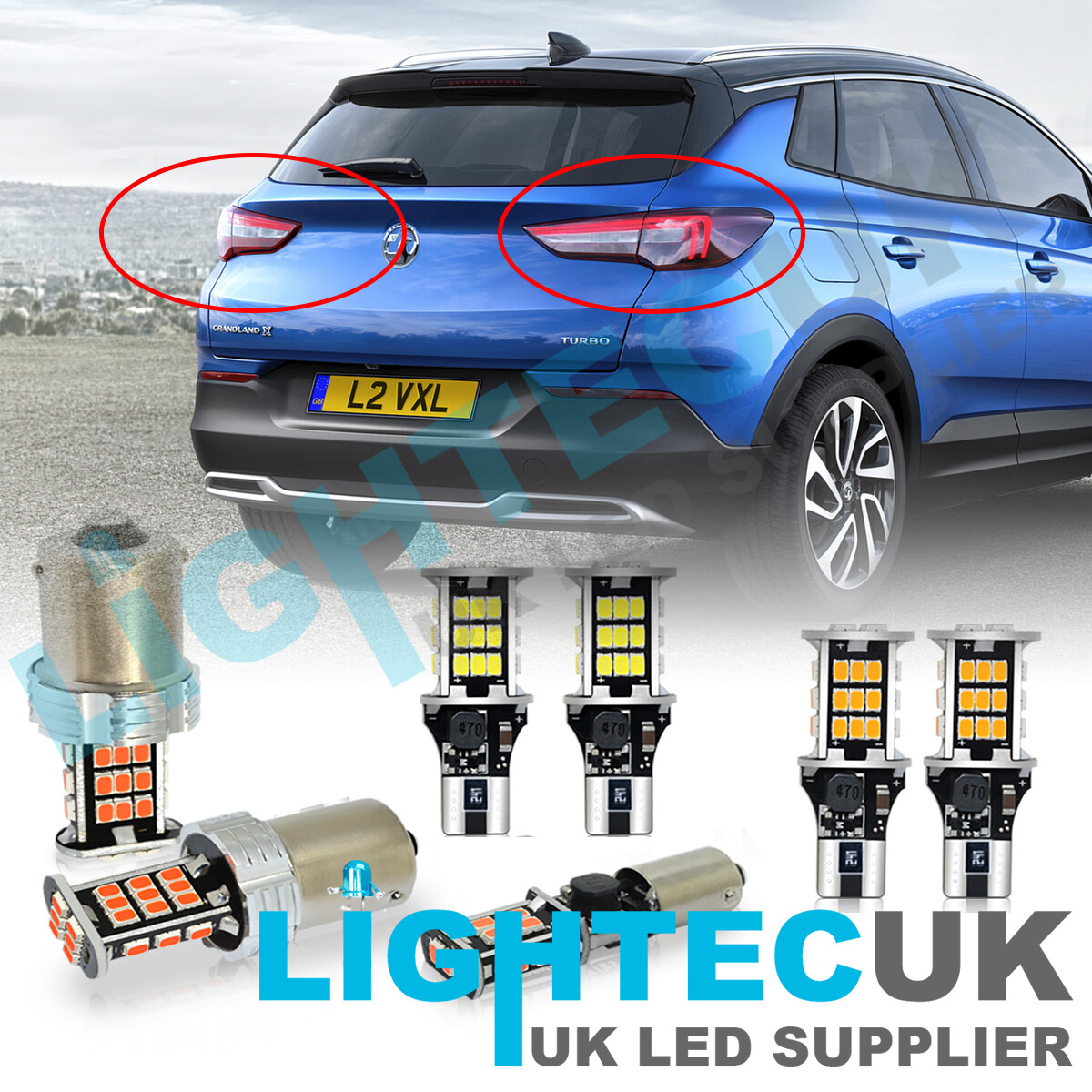 Vauxhall Opel Grandland X Rear Light LED Upgrade Kit Reverse Brake Fog