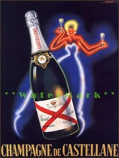 Champagne De Castellane Neon Lady Vintage Poster Print French Decor Wall Art
