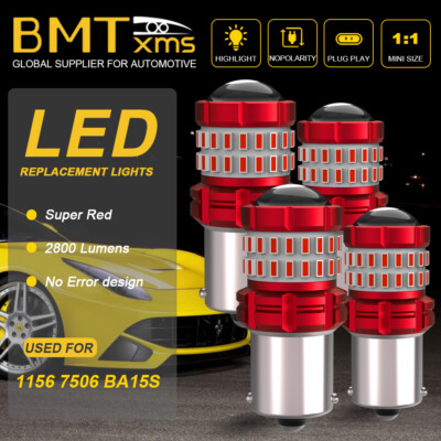 4PCS 1156 7506 P21W Red LED Brake Tail Light Bulbs 2800LM for BMW