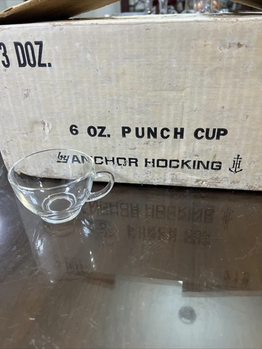 Anchor Hocking 1950’s Colonial glass punch bowl cups Mid-Century Modern 35 NIB