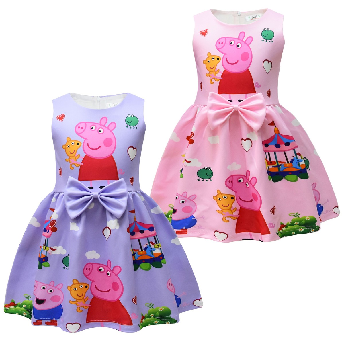 Peppa Pig Girls Bow Princess Dress Sleeveless Xmas Birthday Party