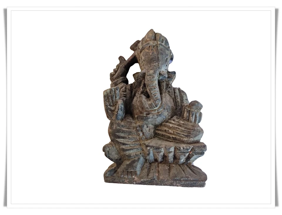 VECCHIA ANTICA FIGURA/STATUA LORD GANESHA INTAGLIATA IN PIETRA DA COLLEZIONE ... - Immagine 2 di 4