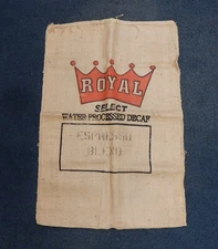 Burlap Coffee Bean Bag Sack ROYAL SELECT Espresso Blend Crown Logo 40"x27"