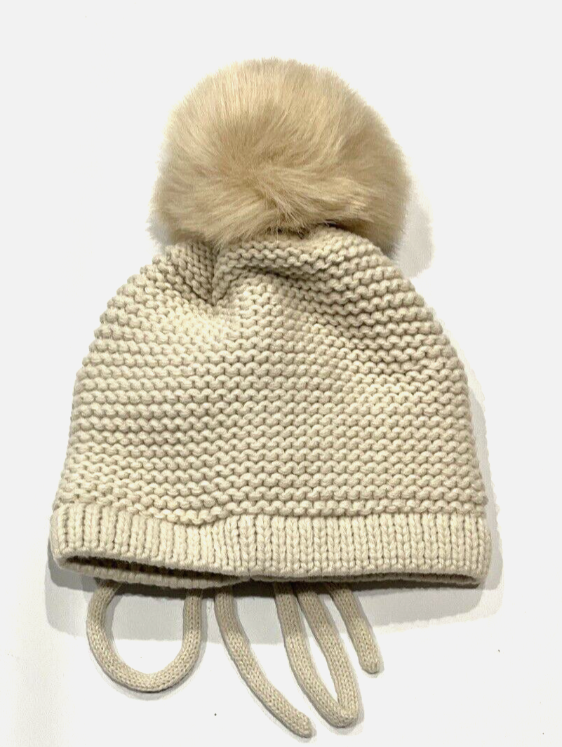 Kyi Kyi Wool Blend Beanie knit hat w/ Pom - Pistachio Beige 