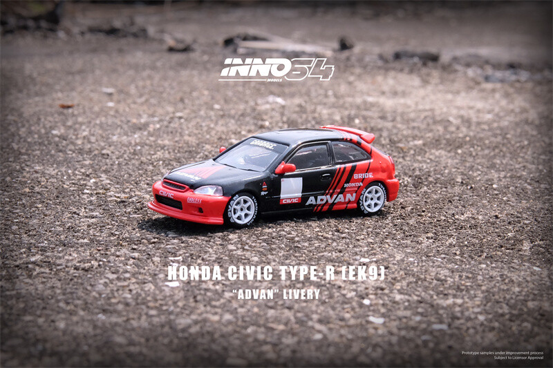 Honda Civic Type R EK9 1:64 ミニカー INNO 1:64 HONDA CIVIC TYPE-R EK9 ADVAN Livery Diecast Model