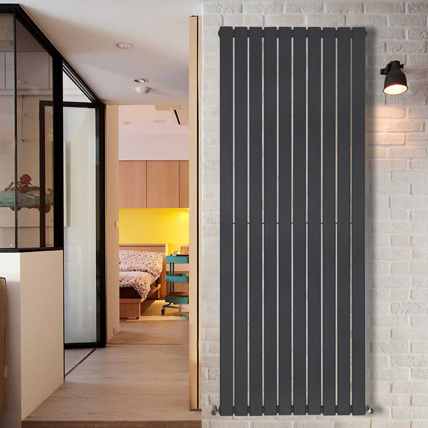 Vertical Tall Upright Radiator Anthracite Single 1800x680mm Heating Flat Panel