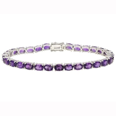 15.10 Ctw Oval Lab Created Amethyst 14K White Gold Plated Tennis Bracelets