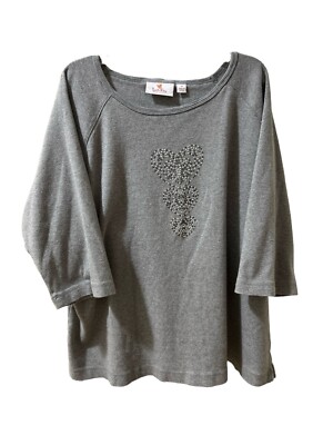 Quacker Factory top 1x Light Gray 3/4 sleeve Excellent Condition