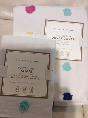 Pottery Barn Teen Tufted Dot Twin Teen Duvet & Std Sham NWT White Multi Colorful