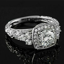 1.55 CT CZ Carat Round Cut Halo Vintage Engagement Ring Band 925 Sterling Silver