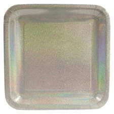 24 Pieces Creative Converting Glitz Silver 7" Square Prismatic Dessert Plates 
