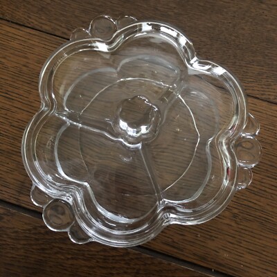 DUNCAN & MILLER Candy Vintage CRYSTAL CLEAR GLASS CANTERBURY TRIPLEX DISH W/LID