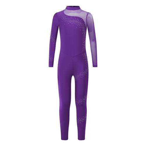 Kid Girl Bodysuit Unitard Jumpsuit Sparkly Dancewear Shiny Leotard Turtleneck - Picture 36 of 44