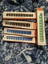 4 Boxes Of 12 Blue Black Matte Square Press On Nails + Free Turquoise 12 Pack 