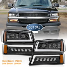 For 03-06 Chevy Silverado 1500 Avalanche DRL LED Headlights Bumper Turn Signal
