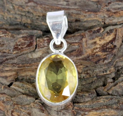 Naturgelber Saphir 15.10 Ct Oval Edelstein Herren Anhänger Silber 925 - Bild 1 von 4