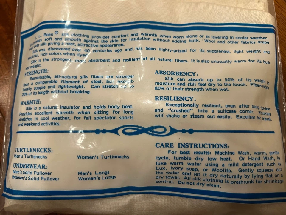 Vintage LL Bean MUJER 100% Seda Cuello Alto Blanco Grande NUEVO Antiguo Stock Nuevo en Paquete Foto 4 de 4