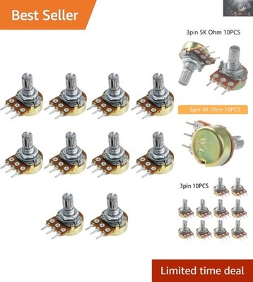 Durable 5K Ohm Variable Resistors - 10x Potentiometers for Electronics Projects