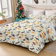 Christmas Duvet Cover Set Christmas Bells Pattern King Green and White