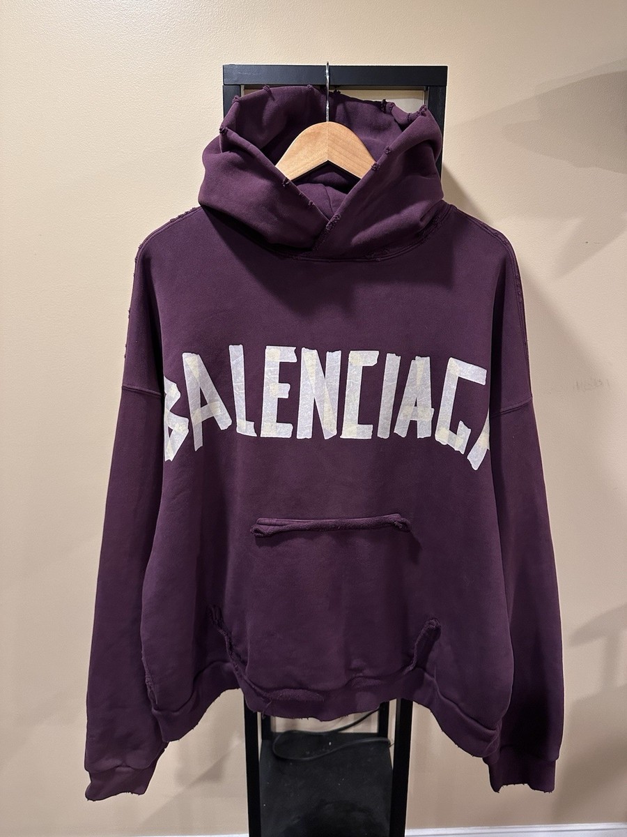 Balenciaga Distressed Type Duct Tape Logo Maroon Hoodie | eBay