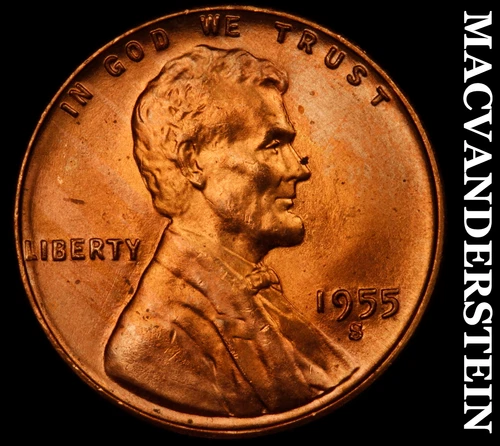 1955-S Lincoln Wheat Cent- Choice Gem Brilliant Uncirculated Luster #J153