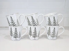 Potter’s Studio Christmas Tree Mugs Set of 6 White Green Holiday 4.4” New