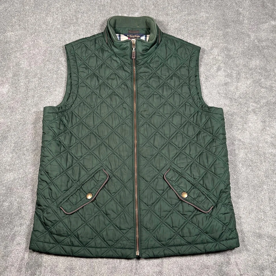Colete acolchoado Brooks Brothers verde xadrez forrado com zíper completo masculino tamanho XL - Imagem 2 de 4