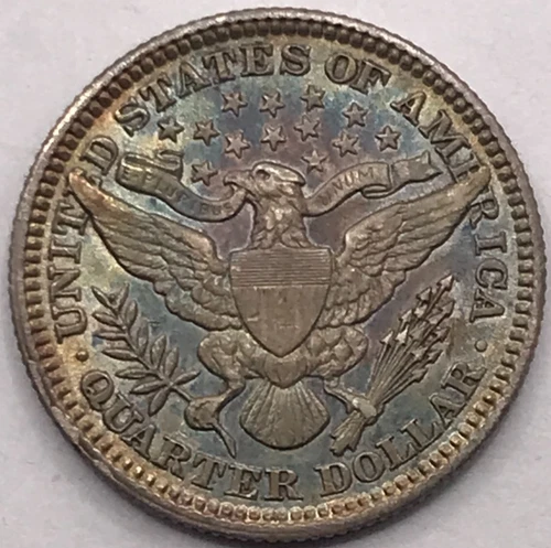 1901 Barber Quarter Crazy Rainbow Rev. Toning!! About Uncirculated (AU) Details
