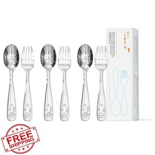 KINGSTONE Toddler Utensils Set 6pc Car Design 18/10 Stainless Steel Forks Spoons