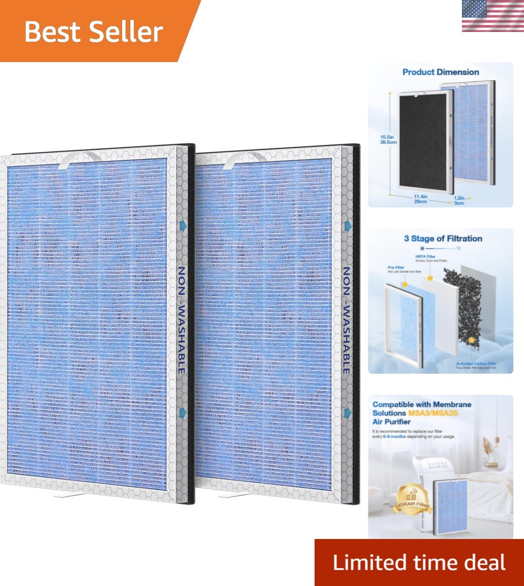 Effective 2 Pack HEPA Filters for Membrane Solutions Msa3 -  Air Quality