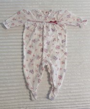 Vintage 90s Sears Floral Footed Sleeper Pink Lace Ribbon Trim Ruffle USA Newborn