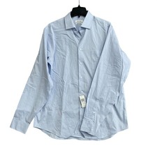 NWT Calvin Klein Men's L Regular Fit Stretch Dress Shirt Blue Pattern J2009