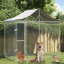Outdoor Dog Kennel Silver Galvanized steel polyethylene Large vidaXL
