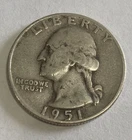 1951 S Washington Quarter 25c San Francisco 90% Silver US Coin
